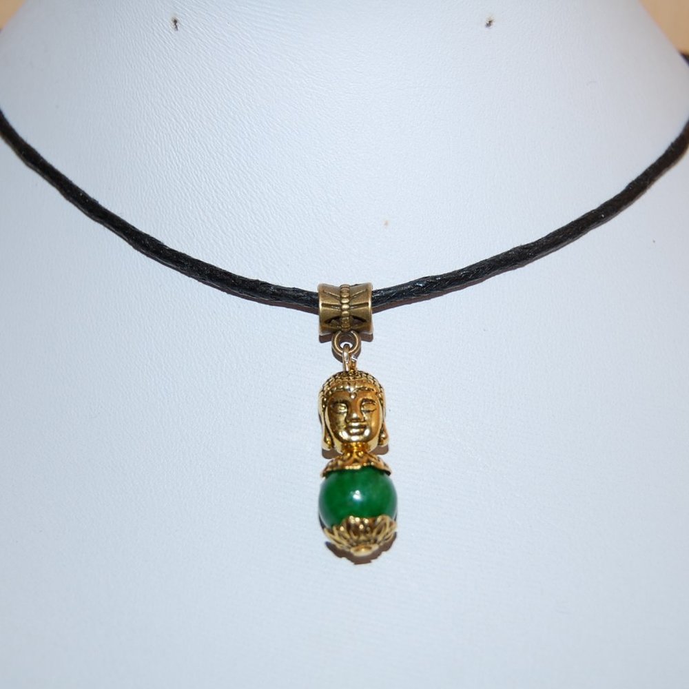 Buddha Charm Necklace,Buddha and Jade Pendant Necklace,Cord Necklace,Men,Women